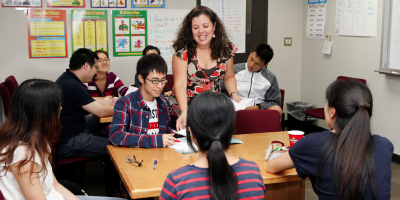 Professor and students in a classroom