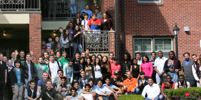 Students, faculty, and staff outside the CIES building